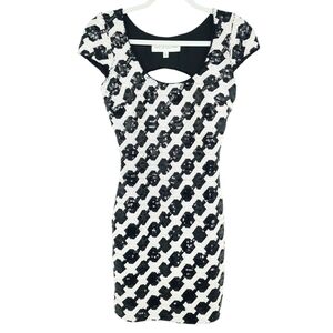 Dress the Population M‎ Open Back Sequin Pencil Dress Black White Party Cocktail